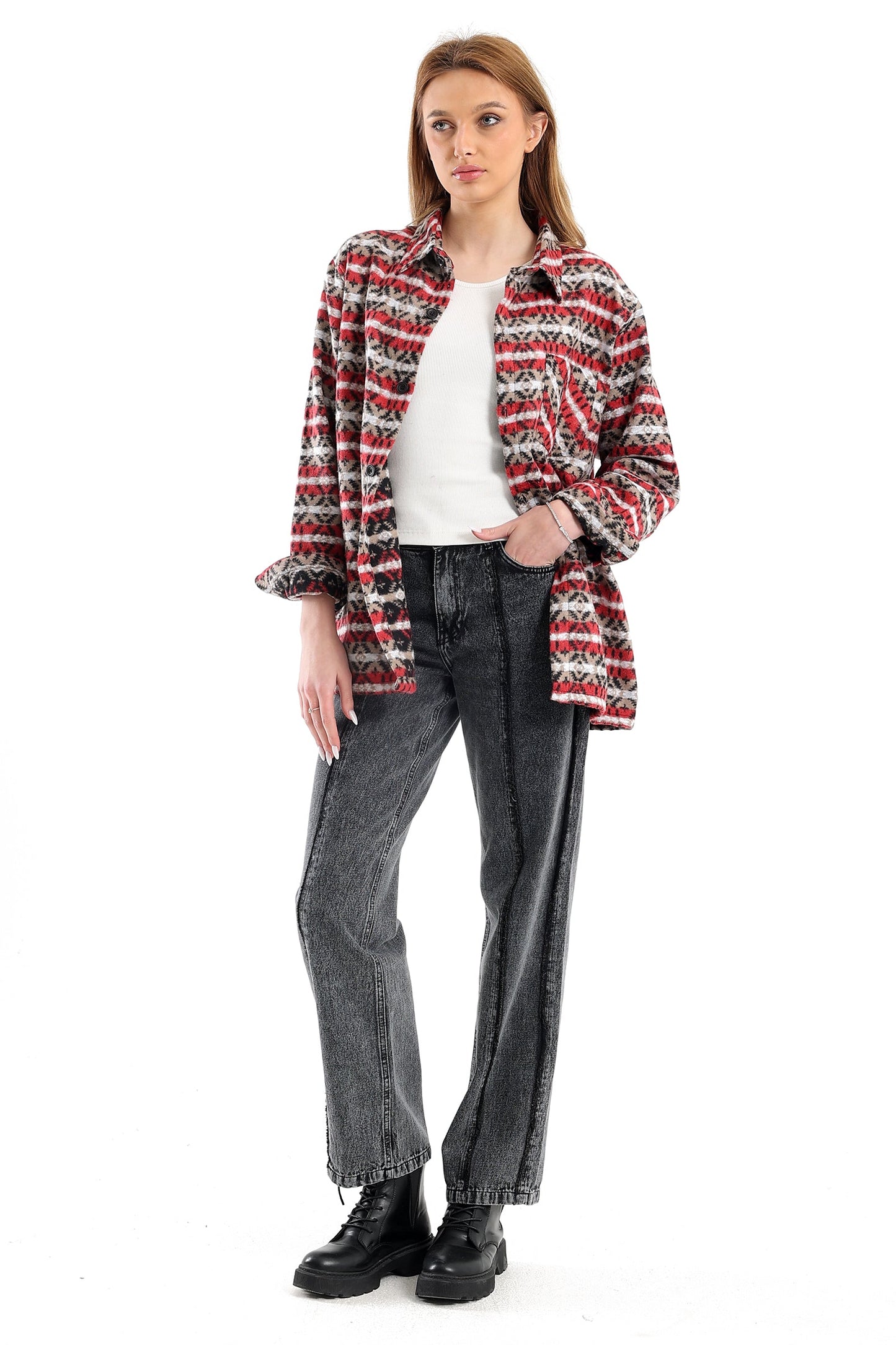 Retro Print Overshirt In Red