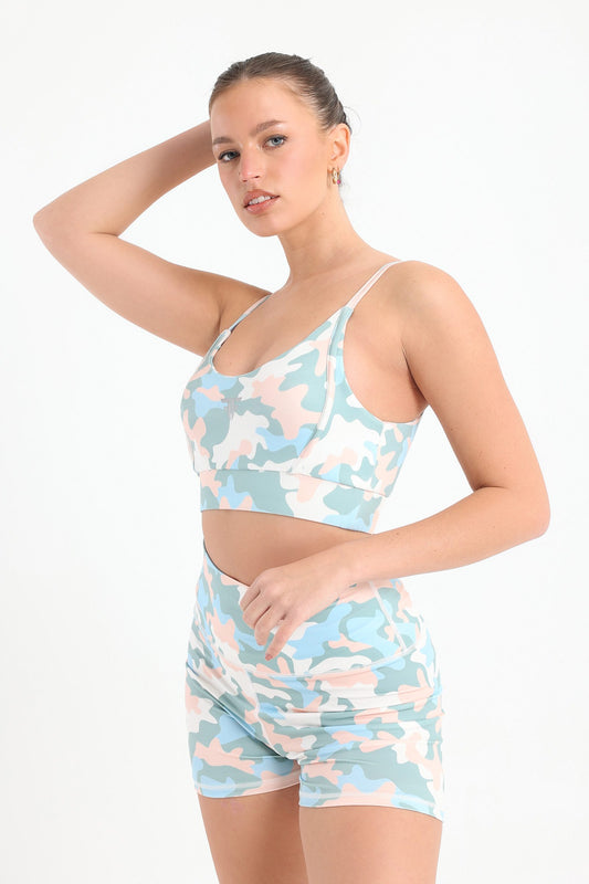 Colored Camo Multi Strap Printed Sports Bra - sports bras, support