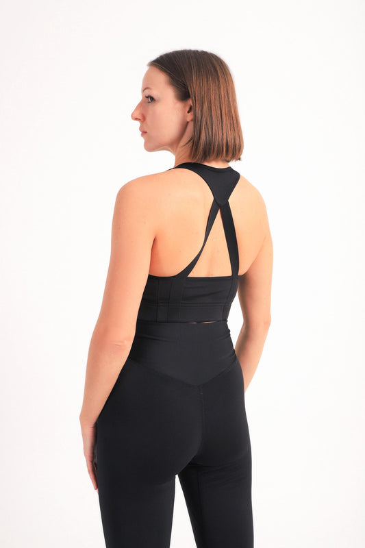 Black strap detail sports bra - sports bras, support