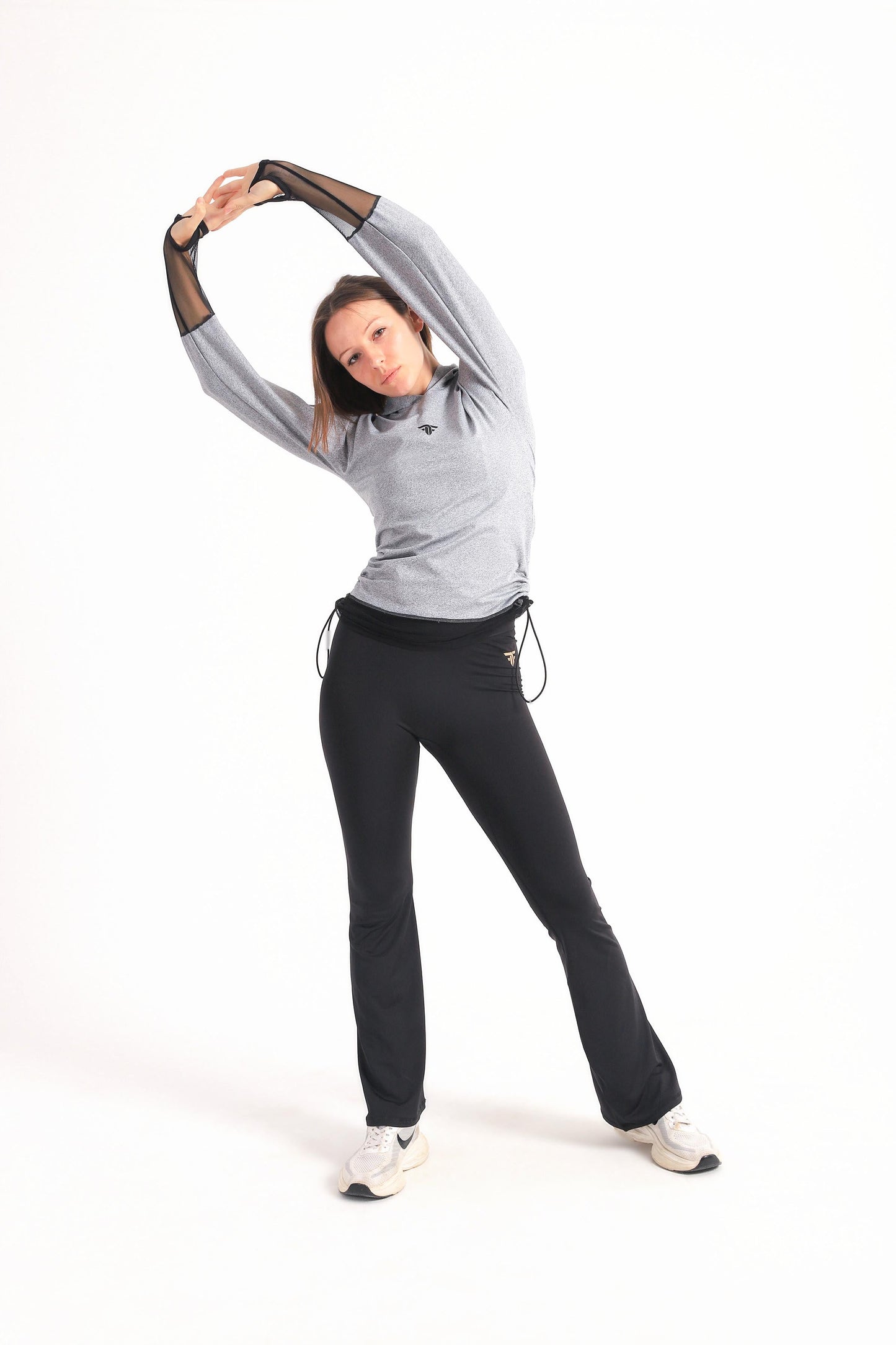 Long Sleeve Mesh Sweatshirt In Light Gray