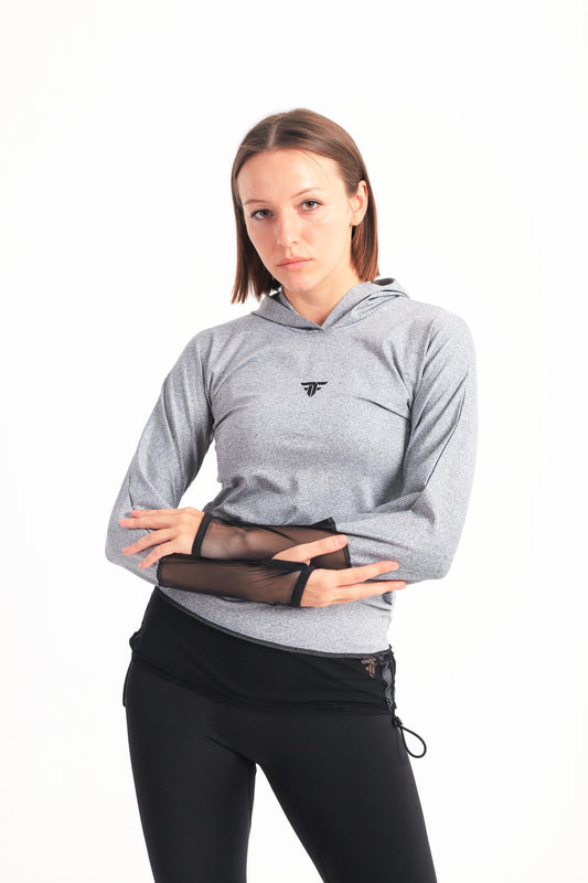 Long Sleeve Mesh Sweatshirt In Light Gray