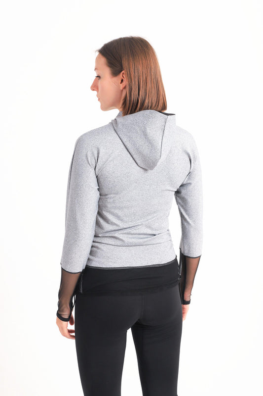 Long Sleeve Mesh Sweatshirt In Light Gray