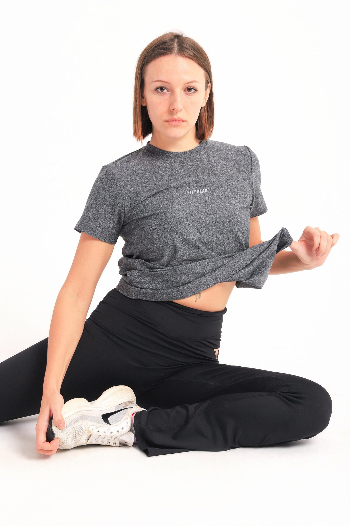 Running half sleeve top in dark grey