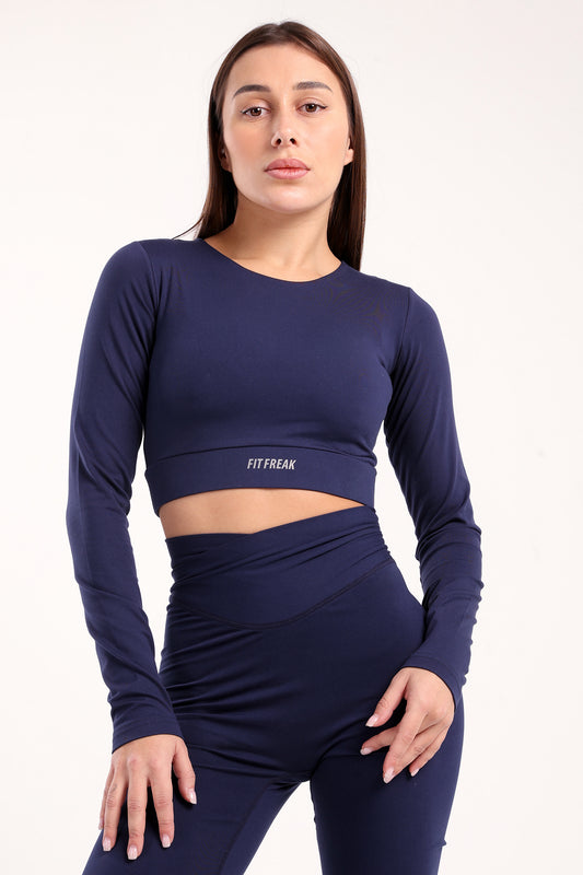 Navy contour long sleeve crop top