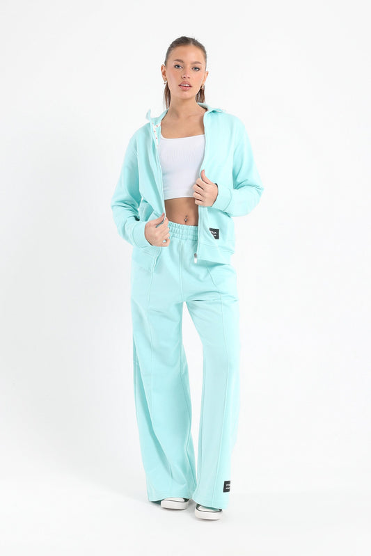 Chill Oversized Stand Up Collar Set In Baby Blue