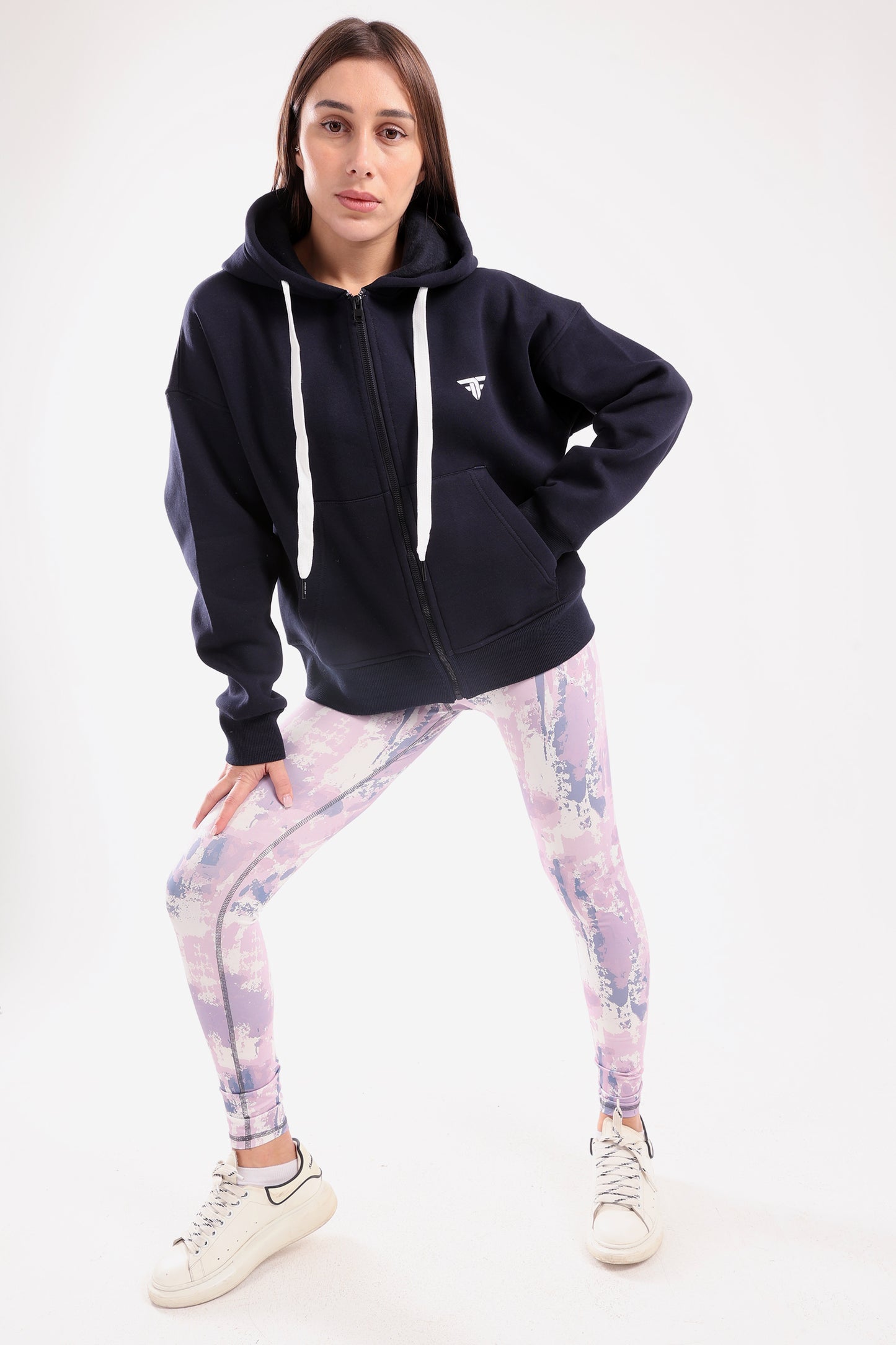 Boxy zip up jacket in dark blue