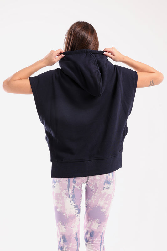 Dark Blue Cut Flow Sleeveless Hoodie
