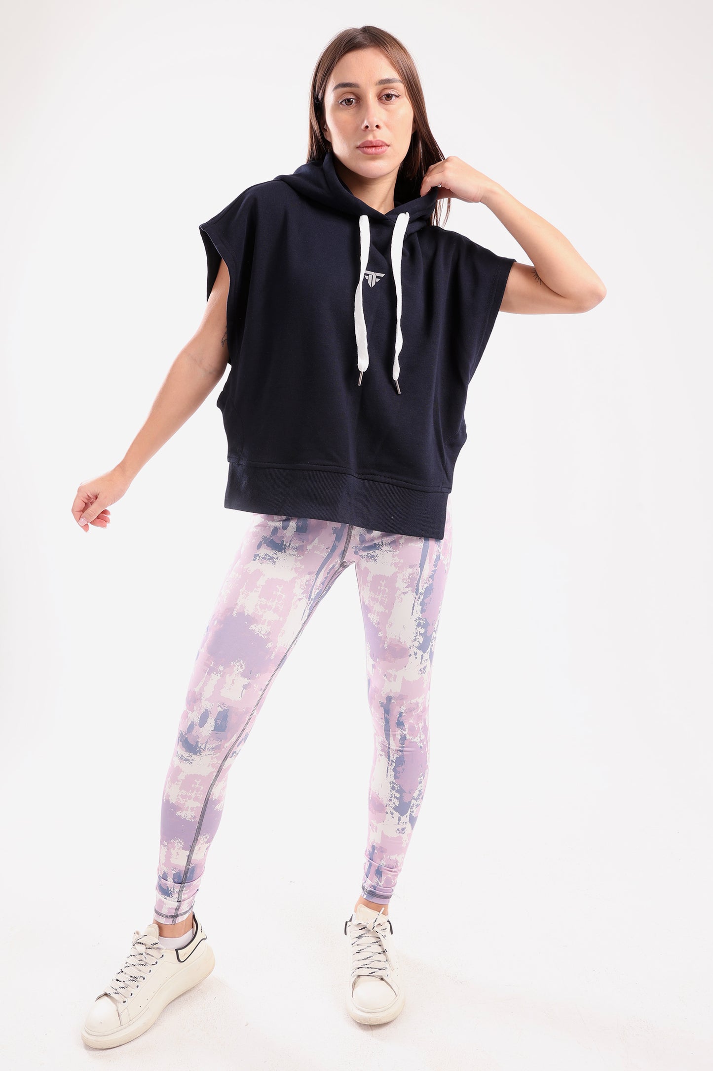 Dark Blue Cut Flow Sleeveless Hoodie