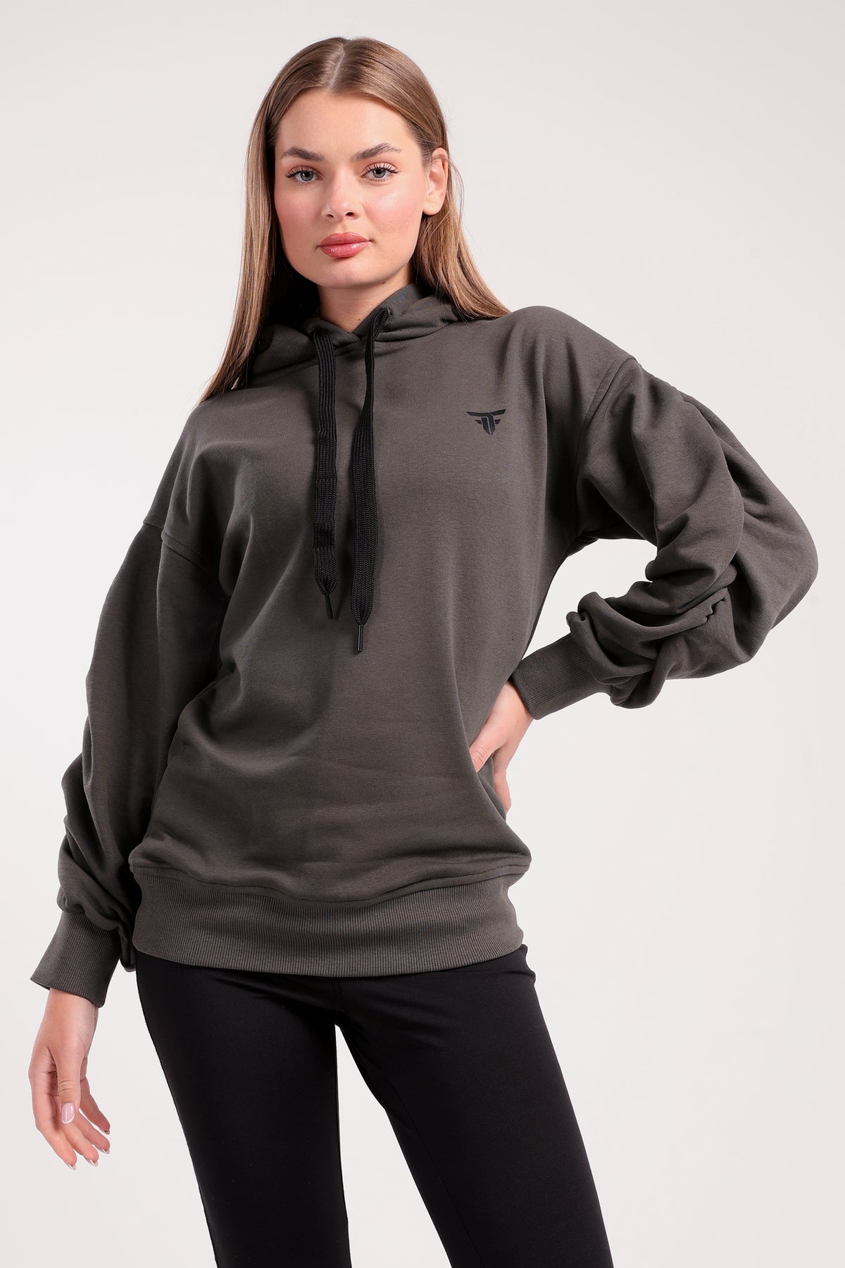 Khaki Ruched Sleeve Hoodie - hoodie