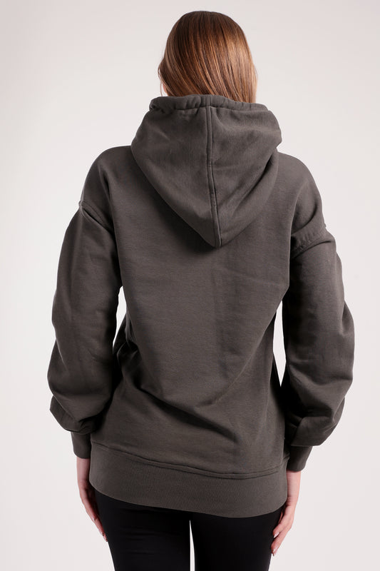 Khaki Ruched Sleeve Hoodie