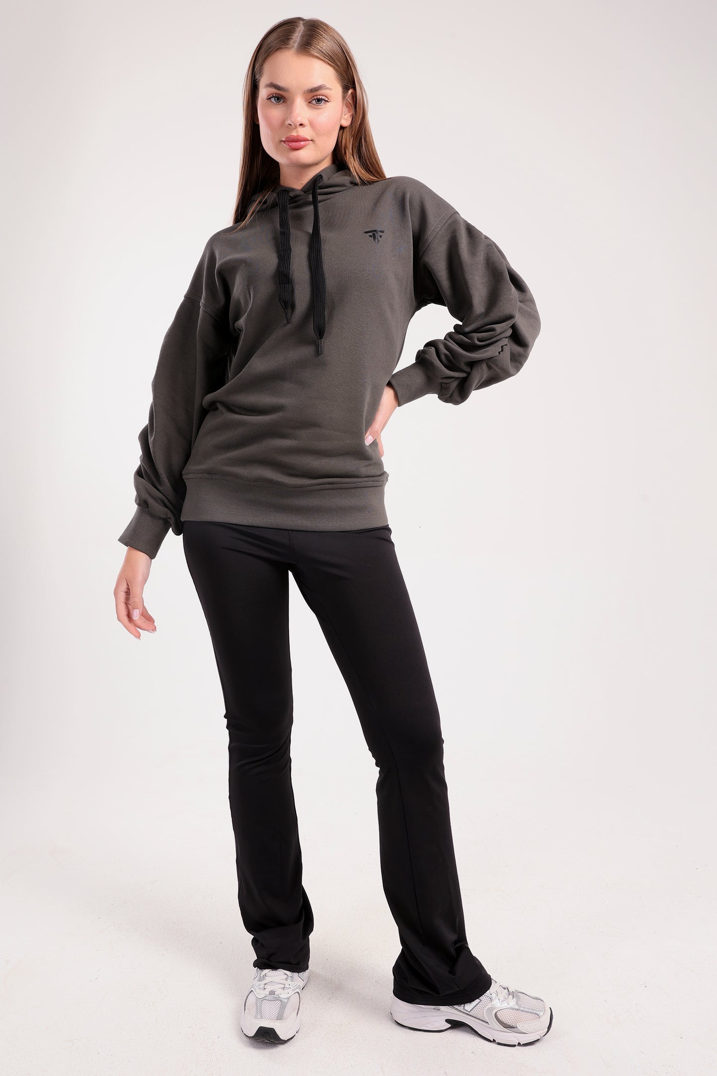 Khaki Ruched Sleeve Hoodie