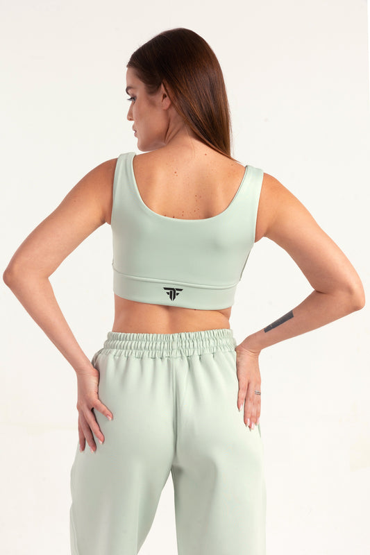 Hybrid Mint Zip Sports Bra