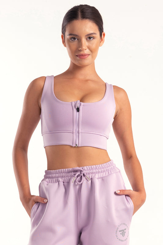 Hybrid Lilac Zip Sports Bra