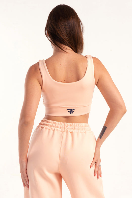 Hybrid Peach Zip Sports Bra