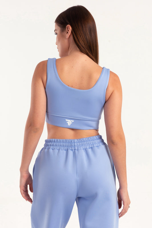 Hybrid Sky Blue Zip Sports Bra