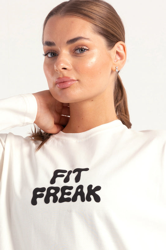 White Bold Print Side Slit Top