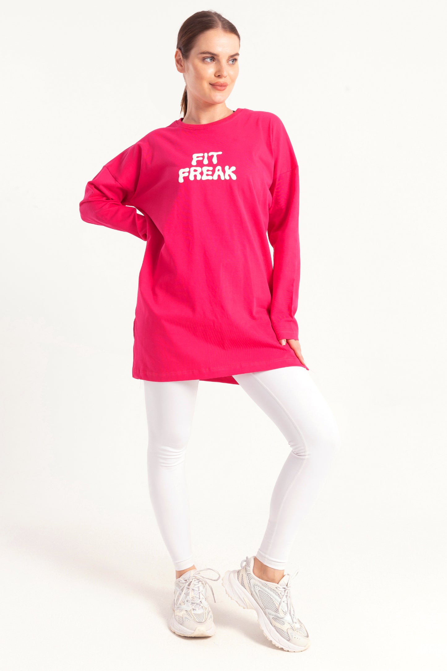 Fuchsia Bold Print Side Slit Top