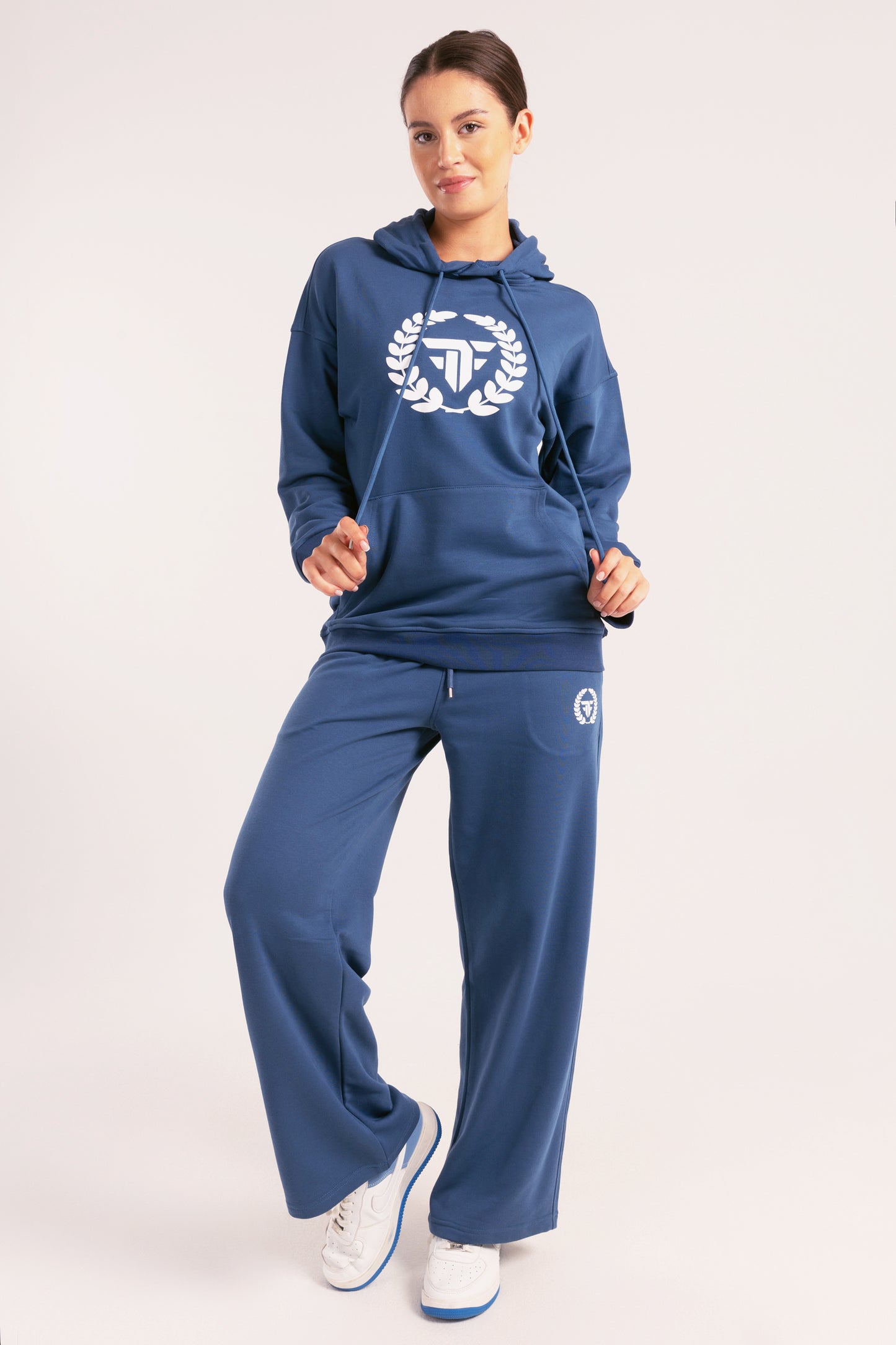 Steel Blue Elite Crest Oversized Hoodie - tops, workout tops
