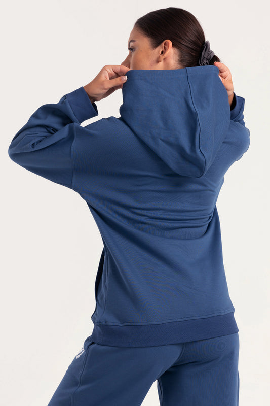 Steel Blue Elite Crest Oversized Hoodie