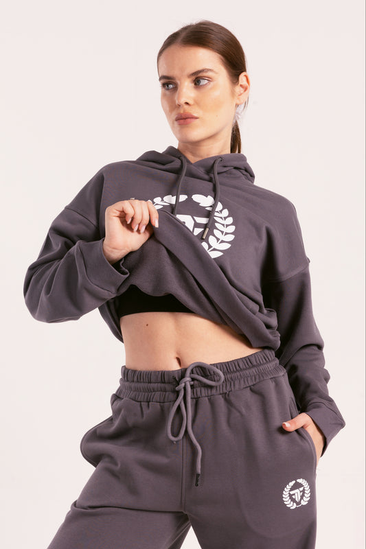 Grey Elite Crest Oversized Hoodie