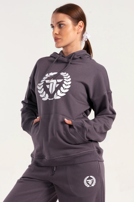 Grey Elite Crest Oversized Hoodie