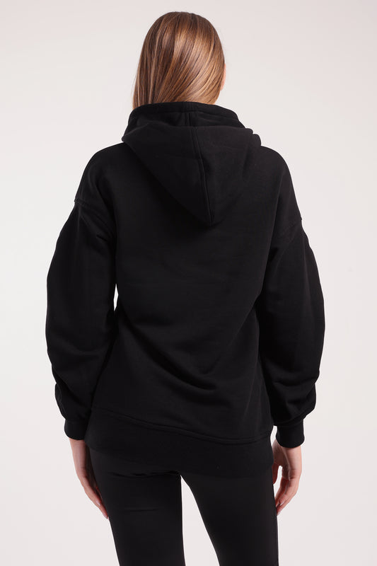 Black Ruched Sleeve Hoodie