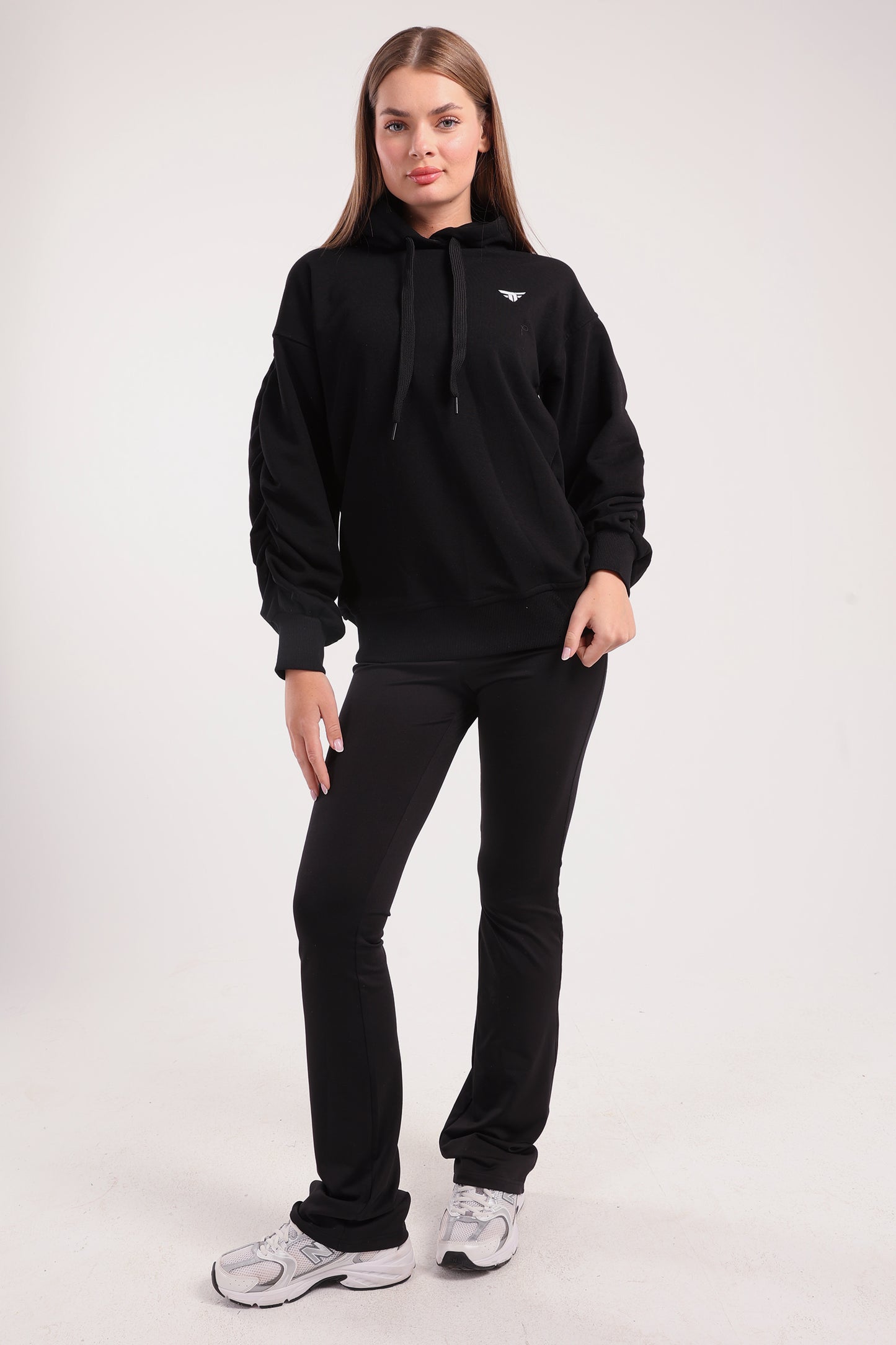 Black Ruched Sleeve Hoodie