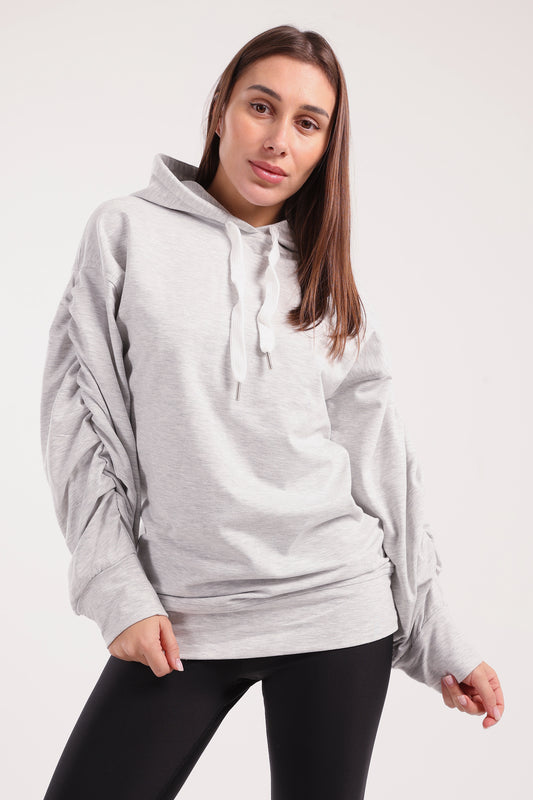 Heather Grey Ruched Sleeve Hoodie