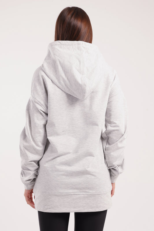 Heather Grey Ruched Sleeve Hoodie