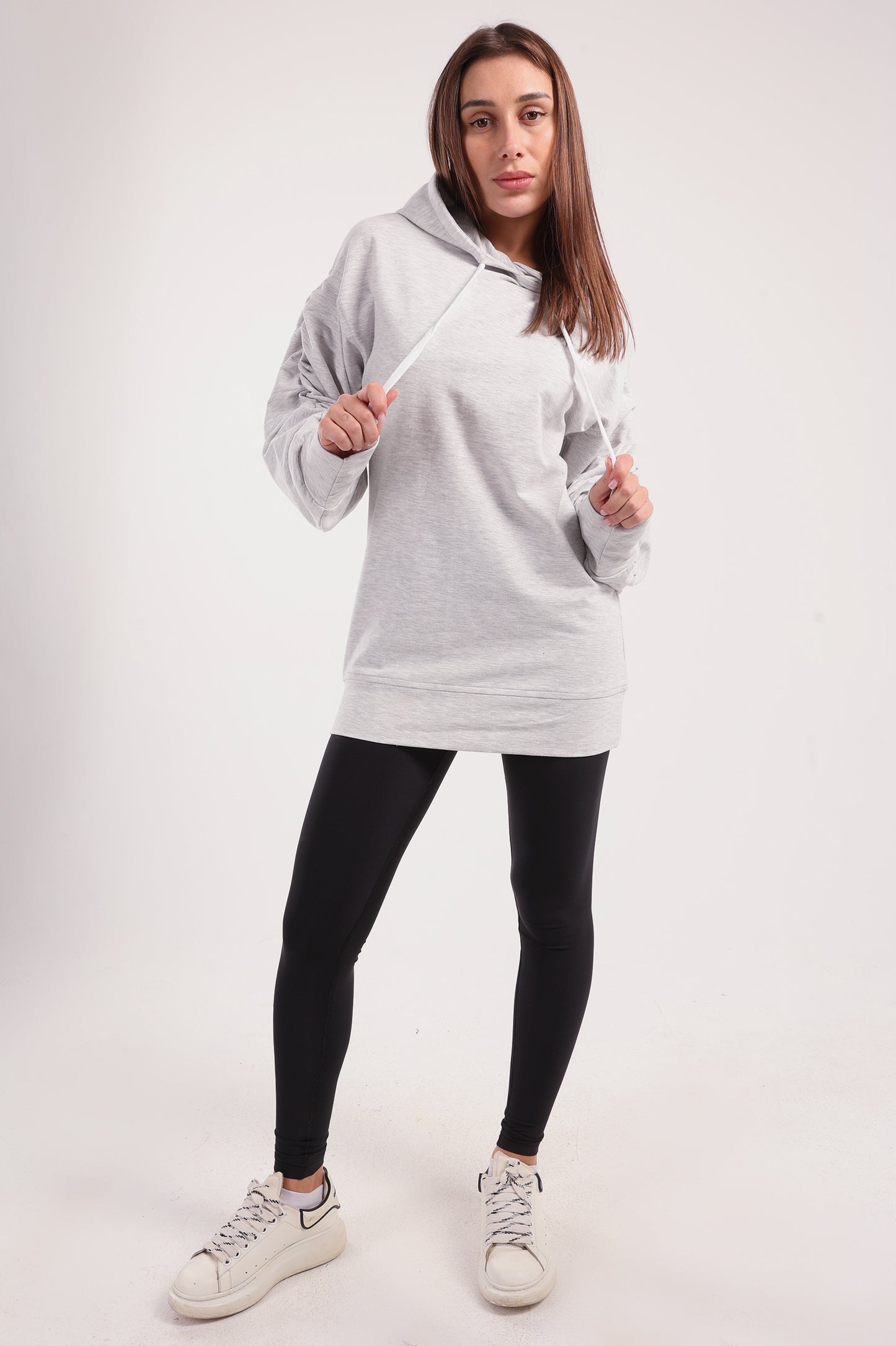 Heather Grey Ruched Sleeve Hoodie