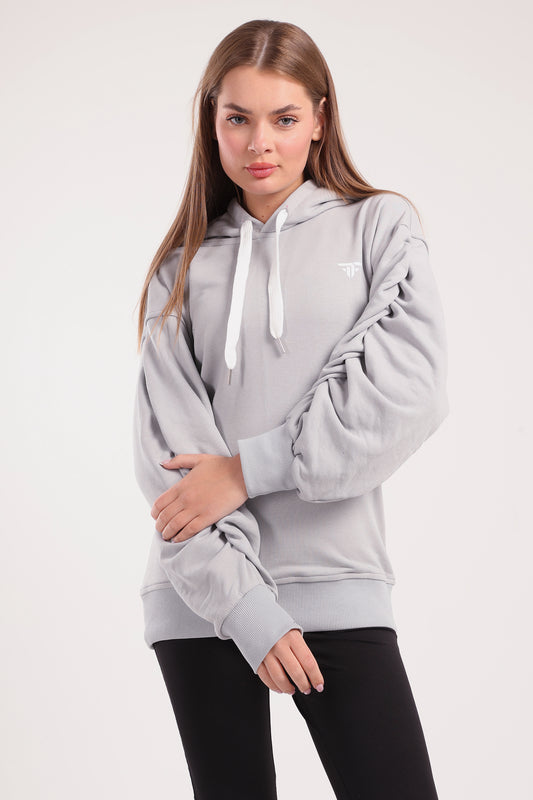 Light Grey Ruched Sleeve Hoodie