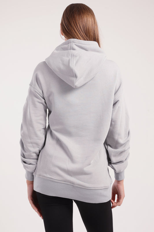 Light Grey Ruched Sleeve Hoodie