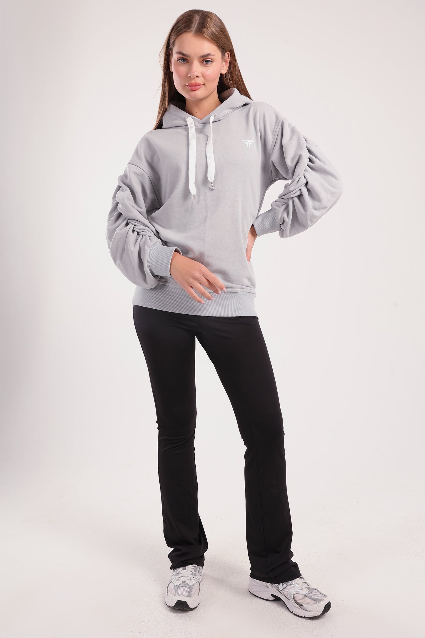 Light Grey Ruched Sleeve Hoodie