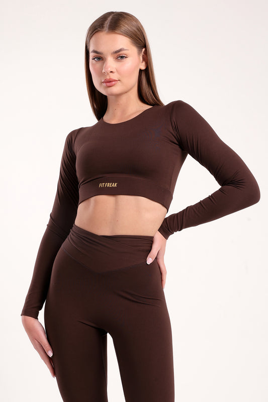 Cocoa contour long sleeve crop top