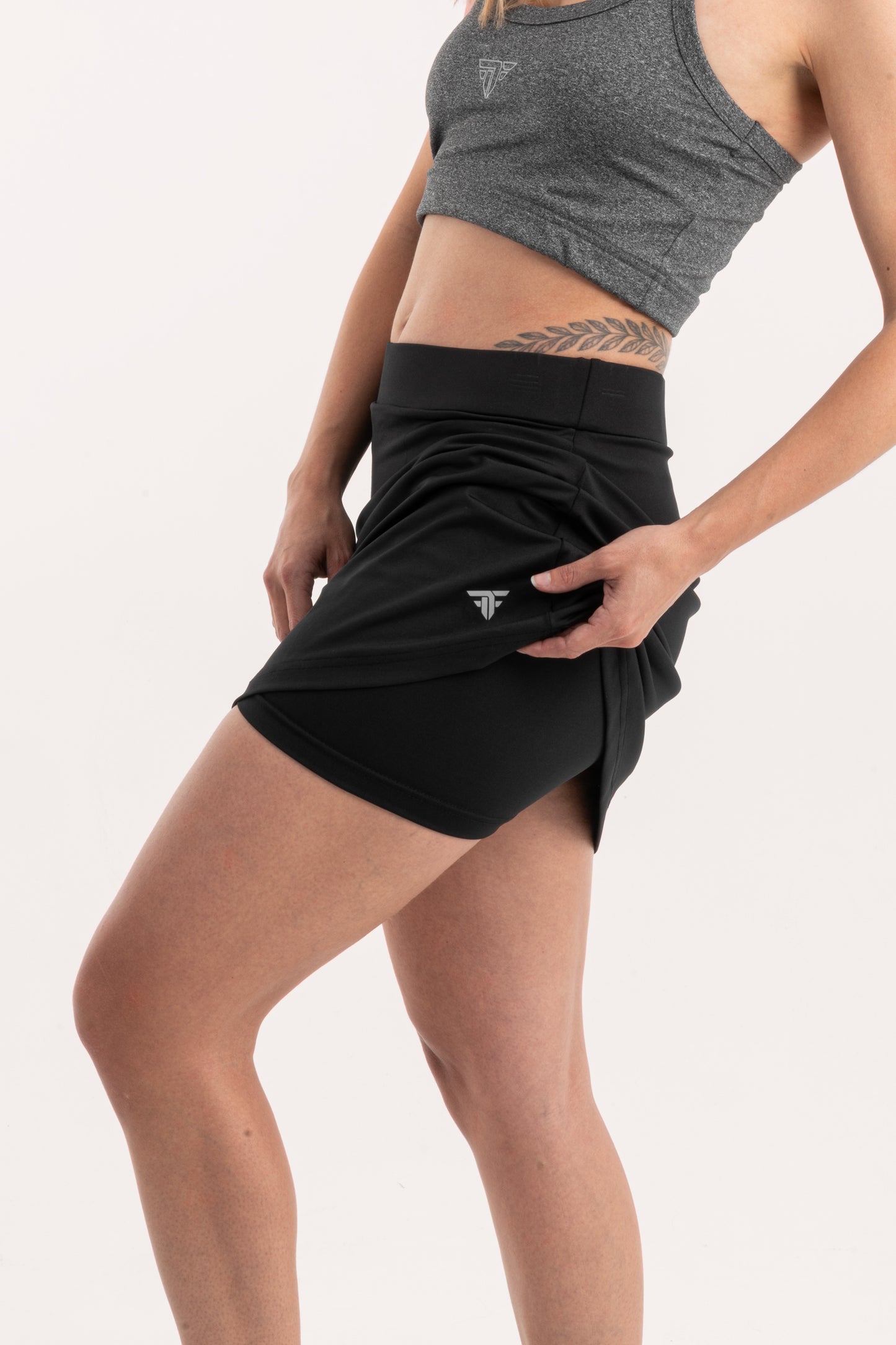 Black Basic Tennis Skort - leggings, basic
