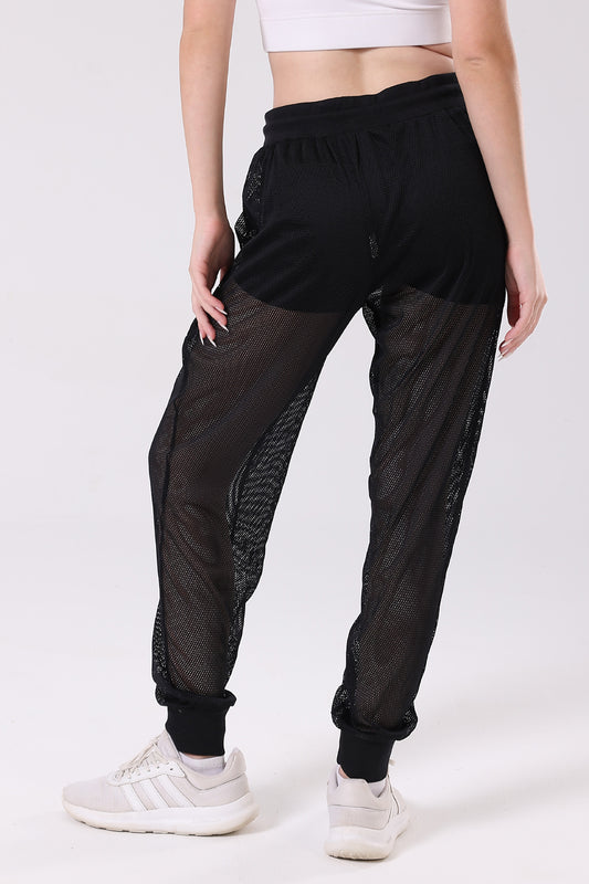 Mesh See-Through Black Sweatpants