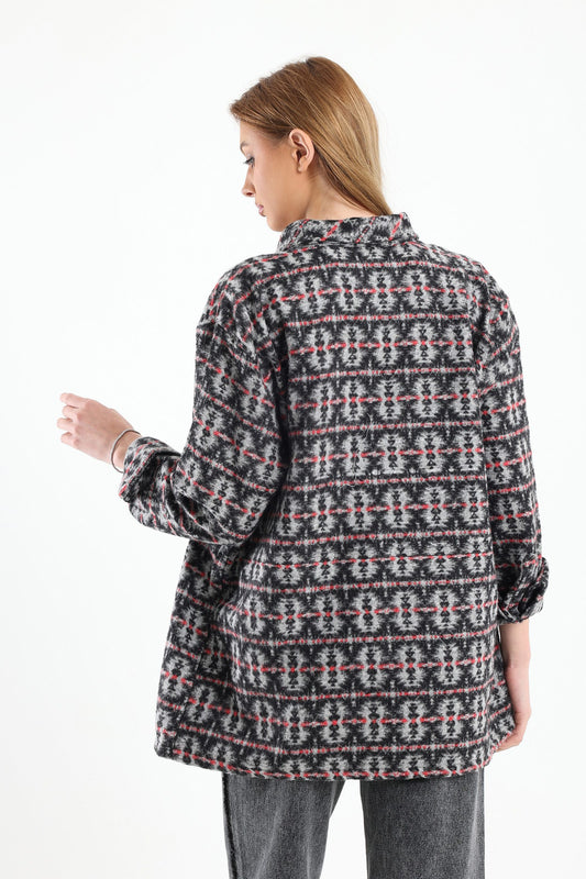 Vintage Tribal Print Overshirt In Grey