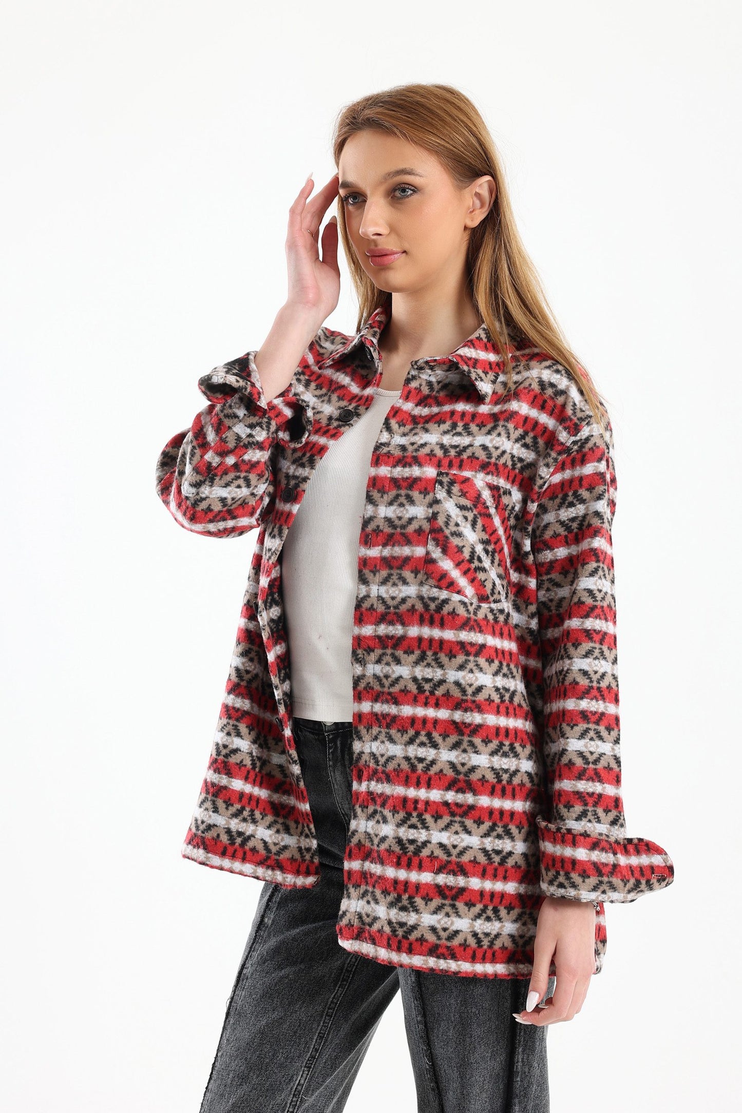 Retro Print Overshirt In Red