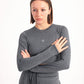 Tie waist long sleeve top in dark grey