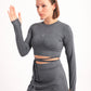 Tie waist long sleeve top in dark grey