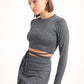 Tie waist long sleeve top in dark grey