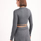 Tie waist long sleeve top in dark grey