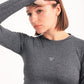 Tie waist long sleeve top in dark grey