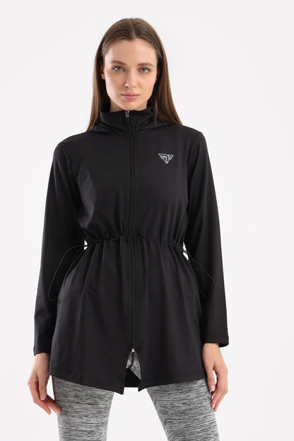 Black Drawstring Oversized Jacket - outerwear, light jackets