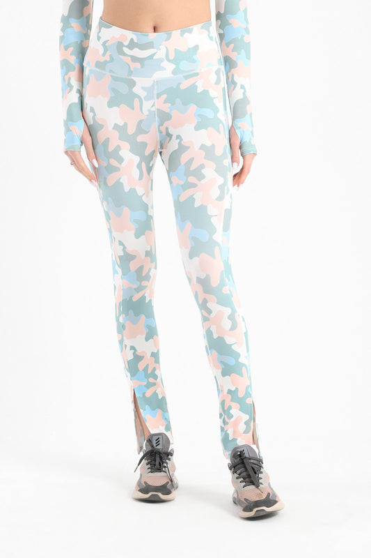 Colored Camo Slit Printed Leggings