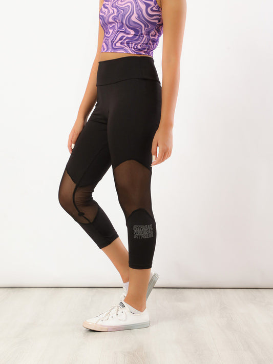 Black High Waisted Capri Mesh Leggings