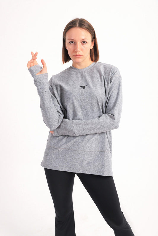 Light grey warm-up modest top