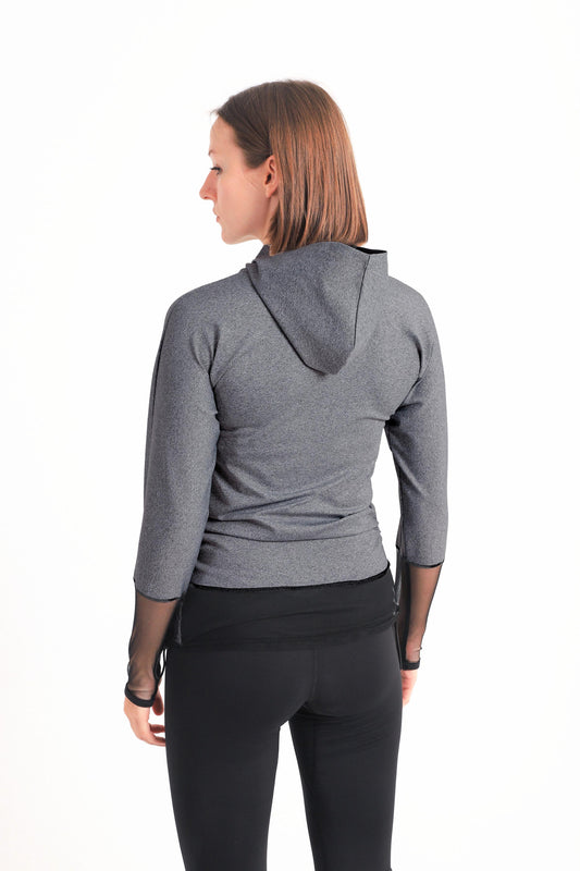 Long Sleeve Mesh Sweatshirt In Dark Gray