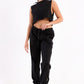 Black Cropped Sleeveless Sweat Top