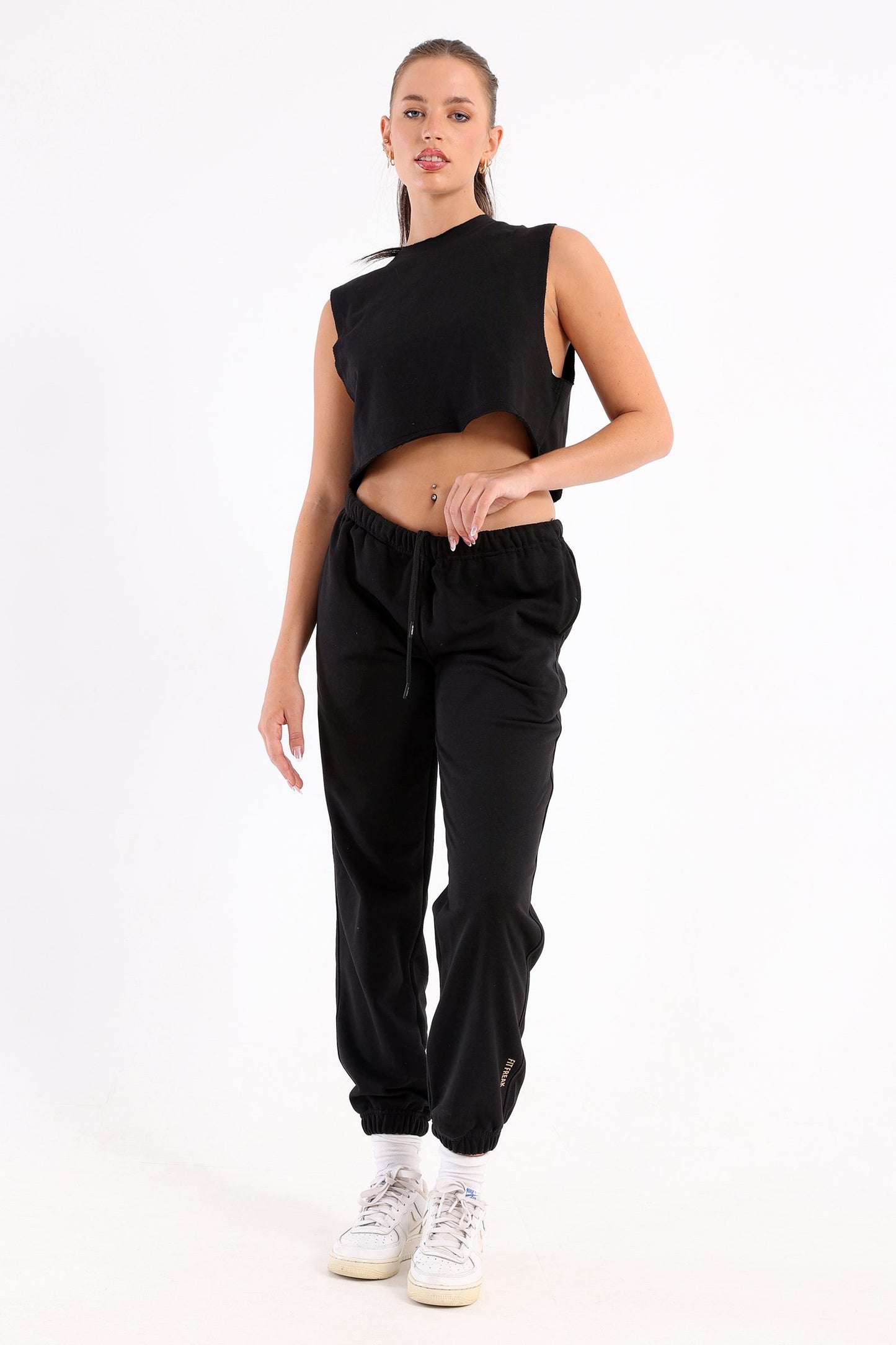 Black Cropped Sleeveless Sweat Top